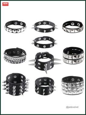 10pc Faux Leather Studded Spike Cuff Bracelets Punk Goth Y2K Set